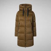 Women's Amaranta Hooded Animal free Puffer Coat in Bark Green | Save The Duck