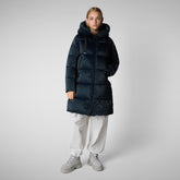 Women's Amaranta Hooded Animal free Puffer Coat in Blue Black | Save The Duck