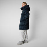 Women's Amaranta Hooded Animal free Puffer Coat in Blue Black | Save The Duck