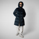 Women's Amaranta Hooded Animal free Puffer Coat in Blue Black | Save The Duck