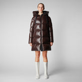 Women's Isabel Hooded Puffer Coat in Brown Black - Icons Collection | Save The Duck