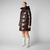 Women's Isabel Hooded Puffer Coat in Brown Black - Lightweight Puffers for Women | Save The Duck