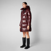 Women's Isabel Hooded Puffer Coat in Burgundy Black - Lightweight Puffers for Women | Save The Duck