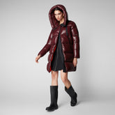 Women's Isabel Hooded Puffer Coat in Burgundy Black | Save The Duck