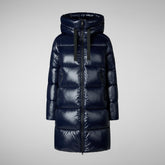 Women's Hooded Animal free Puffer Coat Isabel in blue black | Save The Duck