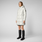 Women's Ines Hooded Puffer Coat in Off White - Holiday Party Collection | Save The Duck