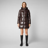 Women's Ines Hooded Puffer Coat in Brown Black - Women's Collection | Save The Duck