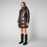 Women's Ines Hooded Puffer Coat in Brown Black - All Save The Duck Products | Save The Duck