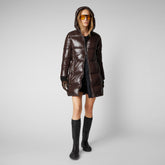 Women's Ines Hooded Puffer Coat in Brown Black - Women's Icons Collection | Save The Duck