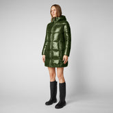 Women's Ines Hooded Puffer Coat in Pine Green | Save The Duck