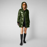 Women's Ines Hooded Puffer Coat in Pine Green | Save The Duck