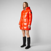 Women's Ines Hooded Puffer Coat in Poppy Red - Free Water Bottle Collection | Save The Duck