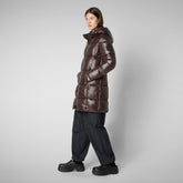 Woman's Ines Hooded Puffer Jacket in Brown Black | Save The Duck