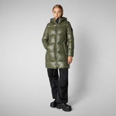 Woman's Ines Hooded Puffer Jacket in Laurel Green | Save The Duck