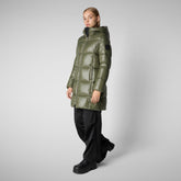 Woman's Ines Hooded Puffer Jacket in Laurel Green | Save The Duck