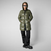 Woman's Ines Hooded Puffer Jacket in Laurel Green | Save The Duck