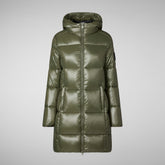 Woman's Ines Hooded Puffer Jacket in Laurel Green | Save The Duck