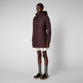 Women's Carol Puffer Coat with Detachable Hood in Burgundy Black | Save The Duck