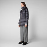 Women's Reese Hooded Puffer Coat in Ebony Grey | Save The Duck