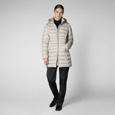 Women's Hooded Animal free Puffer Coat Reese in Rainy Beige | Save The Duck