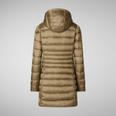 Women's Hooded Animal free Puffer Coat Reese in Husk Green | Save The Duck