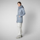 Women's Reese Hooded Puffer Coat in Blue Fog - Lightweight Puffers for Women | Save The Duck