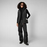 Women's Norah Long Puffer Vest with Faux Fur Lining in Black - Women's Faux Fur Jackets | Save The Duck