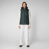 Women's Norah Long Puffer Vest with Faux Fur Lining in Green Black - Icons Collection | Save The Duck