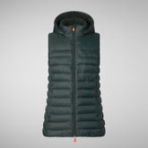 Women's Norah Long Puffer Vest with Faux Fur Lining in Green Black | Save The Duck