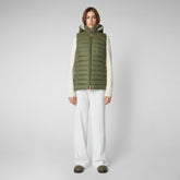 Women's Norah Long Puffer Vest with Faux Fur Lining in Laurel Green - Vests Collection | Save The Duck