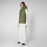 Women's Norah Long Puffer Vest with Faux Fur Lining in Laurel Green | Save The Duck