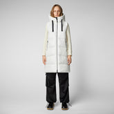 Women's Iria Long Hooded Puffer Vest in Off White - Women's Vests | Save The Duck