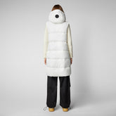 Women's Iria Long Hooded Puffer Vest in Off White - Vests Collection | Save The Duck