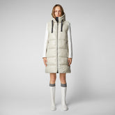 Women's Iria Long Hooded Puffer Vest in Rainy Beige - Fall Winter 2023 Collection | Save The Duck