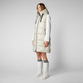 Women's Iria Long Hooded Puffer Vest in Rainy Beige - Women's Icons Collection | Save The Duck