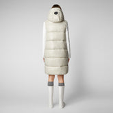 Women's Iria Long Hooded Puffer Vest in Rainy Beige - Free Water Bottle Collection | Save The Duck