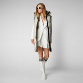 Women's Iria Long Hooded Puffer Vest in Rainy Beige - Women's Icons Collection | Save The Duck