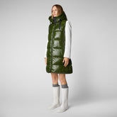 Women's Iria Long Hooded Puffer Vest in Pine Green - Lightweight Puffers for Women | Save The Duck