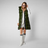 Women's Iria Long Hooded Puffer Vest in Pine Green - Clothing | Save The Duck