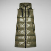 Women's Iria Long Hooded Puffer Vest in Brown Black | Save The Duck