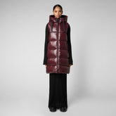 Women's Iria Long Hooded Puffer Vest in Burgundy Black - Women's LUCK Collection | Save The Duck
