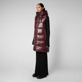 Women's Iria Long Hooded Puffer Vest in Burgundy Black - Vests Collection | Save The Duck