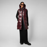 Women's Iria Long Hooded Puffer Vest in Burgundy Black | Save The Duck