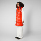 Women's Iria Long Hooded Puffer Vest in Poppy Red - Women's Icons Collection | Save The Duck