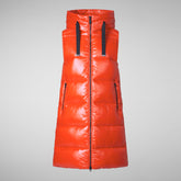 Women's Iria Long Hooded Puffer Vest in Poppy Red | Save The Duck