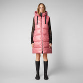 Women's Iria Long Hooded Puffer Vest in Bloom Pink - Vests Collection | Save The Duck