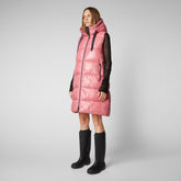 Women's Iria Long Hooded Puffer Vest in Bloom Pink - All Save The Duck Products | Save The Duck