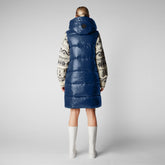 Women's Iria Long Hooded Puffer Vest in Ink Blue | Save The Duck