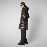 Women's Iria Hooded Puffer Vest in Brown Black | Save The Duck