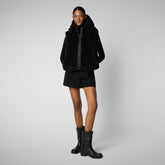 Gilet à capuche Klara pour femme en noir - Woman Faux Fur | Save The Duck